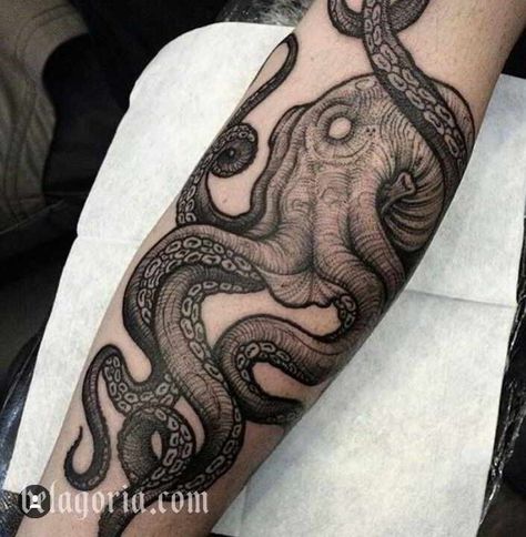 Foto de un tatuaje de Pulpo o Kraken Octopus Tattoo Sleeve, Kraken Tattoo, Squid Tattoo, Mangas Tattoo, Octopus Tattoo Design, Octopus Tattoos, Snake Tattoo Design, Inspiration Tattoos, Octopus Tattoo