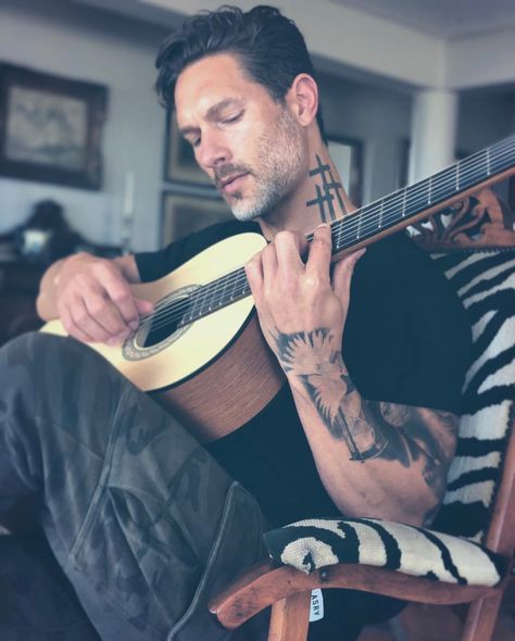 Weston Boucher Weston Boucher, Playing An Instrument, Tattooed Models, Beautiful Tattoos, Muse, Music Instruments, Models, Collage, Music