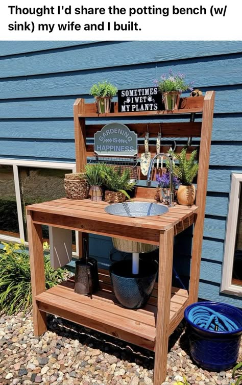 Potting Bench With Sink, Outdoor Garden Sink, Potting Bench Ideas, Potting Bench Plans, Potting Station, Outdoor Potting Bench, Garden Station, Outdoor Sink, Pallet Projects Garden