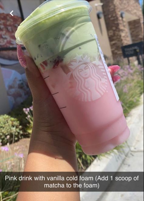 Pink Drink Matcha, Pink Drink With Matcha, Starbucks Drink Menu, Drink Matcha, Pop Drink, Starbucks Secret Menu Recipes, Cold Starbucks Drinks, Secret Starbucks Recipes, Iced Starbucks Drinks