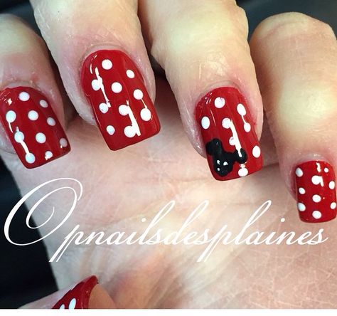 Minnie Nails, Mouse Nails, Minnie Mouse Nails, Short Acrylic, Nails Red, Disney Nails, Red Polka Dot, Short Acrylic Nails, Red Nails