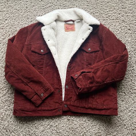 New Without Tags Women’s Levi’s Corduroy Jacket With Sherpa Lining Boxy Cut Never Worn Outside Cordory Jacket Outfits, Levi’s Aesthetic, Corduroy Jacket Aesthetic, Cordory Jacket, Corduroy Jacket Outfit, Red Jacket Outfit, Red Corduroy Jacket, Outfits For Spain, Corduroy Sherpa Jacket