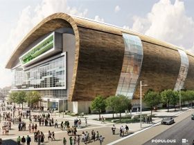 Bucks Release New Arena Renderings Ahead of Design Submission to City Milwaukee Bucks Basketball, Stadium Design, Soccer Stadium, Layout Architecture, Milwaukee Bucks, Roof Design, Futuristic Architecture, Entertaining Area, Architectural Digest