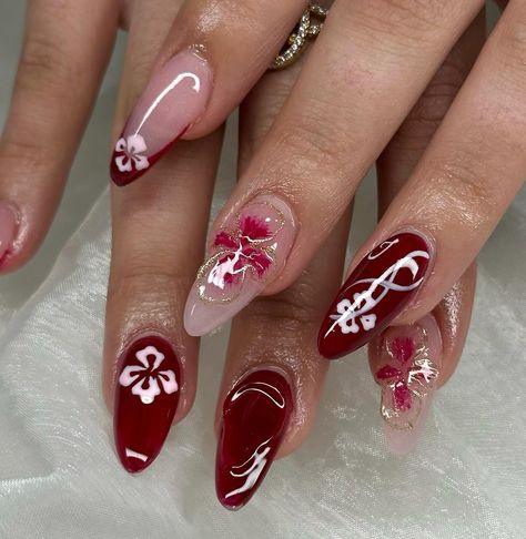 love love love . . . . . . . #rednails #almondnails #nailart #nailartist #summernails #cutenails #nails #nailsnailsnails #nailinspo #hesperia #victorvillenails #hesperianails #nailtech #hd #ie #nailtechnearme Dark Red Flower Nails, Red Flower Nails, Nails Acrylic Red, Pretty Gel Nails, Long Acrylic, Nails Inspo, Love Love Love, Long Acrylic Nails, Mani Pedi