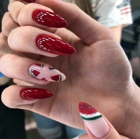 40+ Darling Watermelon Nails To Try Out For A Fun Manicure Watermelon Nail Designs, Watermelon Nail Art, Fun Manicure, Watermelon Nails, Red Acrylic Nails, October Nails, Watermelon Red, Nail Design Ideas, Manicure Nails