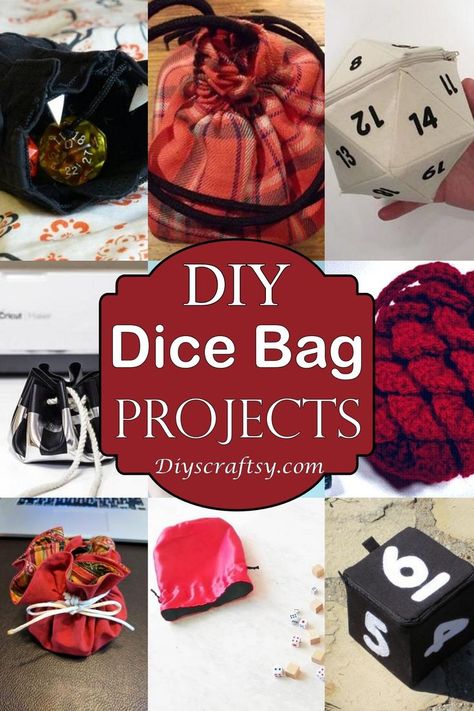 24 DIY Dice Bag Projects Diy Dice Bag, Dungeons And Dragons Diy, Drawstring Bag Diy, Dnd Diy, Diy Dice, Dnd Crafts, Nerd Crafts, Cute Sewing Projects, Dice Box