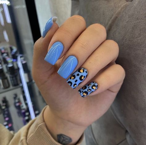 Summer Nails 2023, Sassy Nails, Leopard Print Nails, Nail Art Gel, Blue Acrylic Nails, Casual Nails, Leopard Nails, Animal Nails, Nails 2023