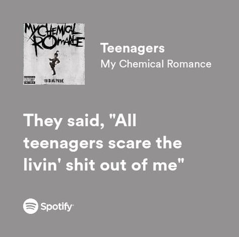 Teenage Dirtbag Lyrics, Teenagers My Chemical Romance, Mcr Lyrics, Relatable Lyrics, Cool Pics, Song Suggestions, Song Lyric Quotes, Beautiful Lyrics