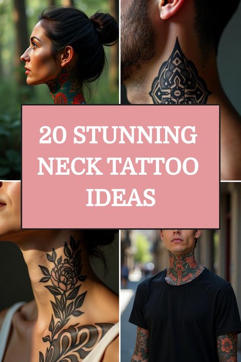 20 Stunning Neck Tattoo Ideas Couples Neck Tattoos, Female Front Neck Tattoo Ideas, Nape Neck Tattoo, Woman Neck Tattoo Side, Undercut Tattoo Women, Ear To Neck Tattoo, Flower Neck Tattoos Women, Around The Neck Tattoo, Side Of Neck Tattoos Women