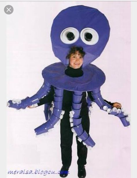 Sea Creature Outfit, Octopus Costume Diy, Fish Costume Kids, Diy Fish Costume, Under The Sea Costumes, Sea Creature Costume, Animal Costumes For Kids, Fancy Dress Costumes Kids, Recycled Costumes