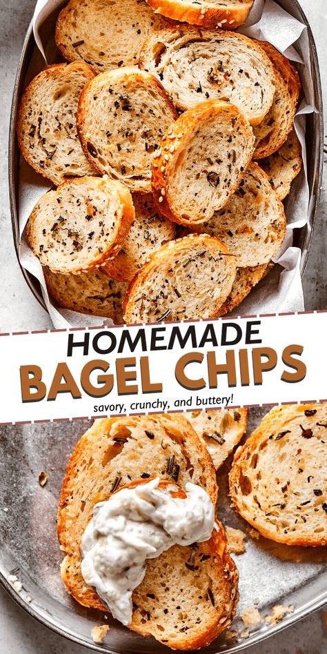 Diy Bagel Chips, Things To Do With Bagels, Everything Bagel Seasoning Recipes Snacks, Bagel Snack Ideas, Homemade Bagel Chips, Homemade Bagel Bites, Bagel Chips Recipe, Bagel Bites Recipe, Bagel Crisps