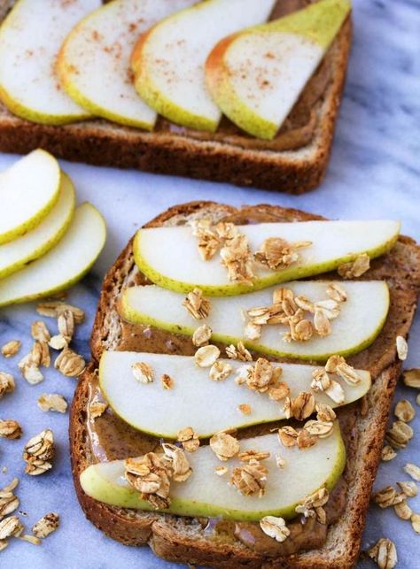 Pear Recipes Breakfast, Healthy Snack Bar Recipes, Almond Butter Toast, Healthy Toast Recipes, Paleo Pumpkin Bread, Oatmeal Pumpkin, Bread Pumpkin, Healthy Pumpkin Bread, Healthy Snack Bars