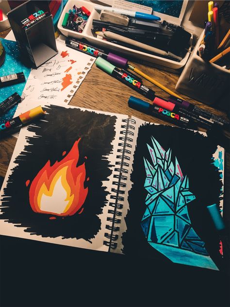 Fire and Ice Fire And Ice Painting, Fire And Ice Drawing, Ice And Fire Aesthetic, Ice Drawing, Ice Aesthetic, Good Listening Skills, Ice Painting, Sketches Doodles, Interesting Drawings