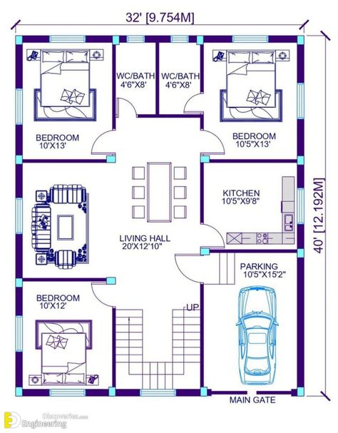 Rectangle House Plans, Pallet House Plans, Rectangle House, Mini House Plans, House Plan Ideas, Drawing House Plans, 30x40 House Plans, 2bhk House Plan, House Plans With Pictures