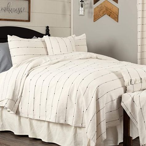 Amazon.com: Piper Classics Farmcloth Stripe Twin Coverlet Bedspread, 90" x 70", Urban Rustic Farmhouse Bedding, Natural Cream Woven w/Black Stripes Blanket: Home & Kitchen Rustic Farmhouse Bedding, How To Declutter Your Bedroom, Piper Classics, Farmhouse Blankets, Rustic Bedroom Decor, Urban Rustic, Farmhouse Bedding, Twin Blanket, Striped Blankets