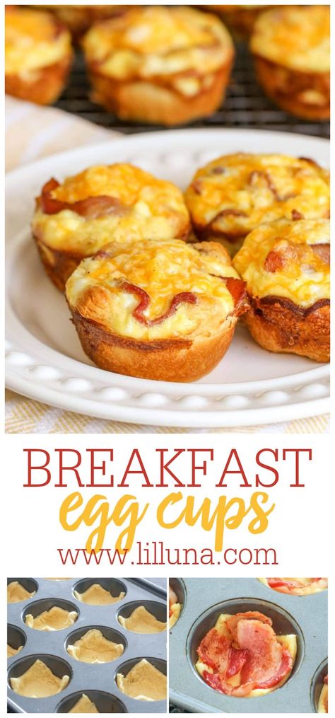 Breakfast Cups Recipe, Crescent Roll Breakfast Recipes, Bacon Egg Cups, Cheesy Breakfast, Baked Egg Cups, Egg Cups Breakfast, Breakfast Crescent Rolls, Bacon And Cheese, Bacon Egg And Cheese