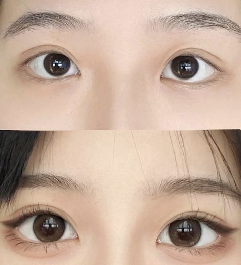 Korean Doe Eye, Doe Eye Makeup Korean, Douyin Makeup Round Eyes, Makeup Round Eyes, Eye Makeup For Round Eyes, Round Eye Makeup, Round Eyes Makeup, Doe Eye Makeup, Makeup For Round Eyes