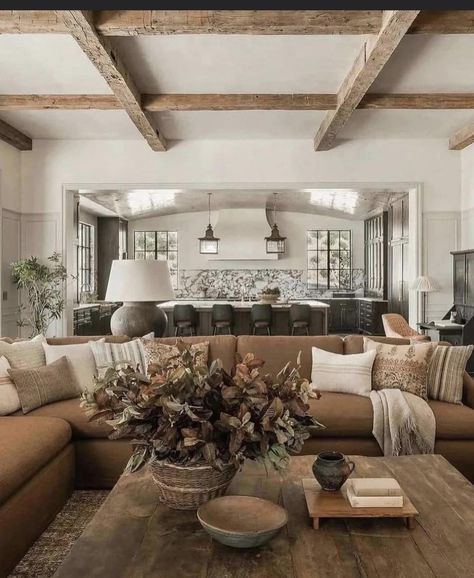 Amber Interiors, Wood Beams, Living Room Inspo, Formal Living Rooms, Health Facts, A Living Room, Cozy Living, Living Room Inspiration, تصميم داخلي