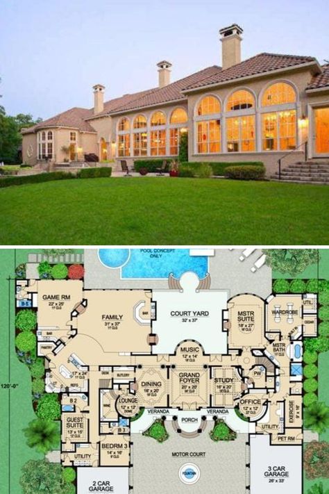 Mansion Interior Design Plan, Large Mansion Floor Plans, Spanish House Design Floor Plans, 5 Story Mansion, Mansion Plans Luxury, Spanish Mansion Floor Plans, Spanish Style Mansion Floor Plan, 2 Story Mansion Layout, 2 Story Mediterranean House Plans