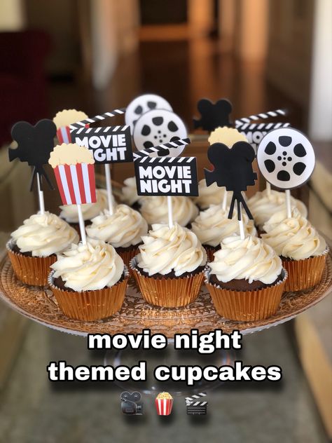 Movie Theater Cupcakes Ideas, Cupcakes Movie Theme, Movie Night Birthday Cupcakes, Movie Theatre Themed Birthday Party, Movie Night Cupcake Ideas, Movie Theme Cupcakes Ideas, Movie Night Birthday Cake Ideas, Movie Cupcakes Ideas, Movie Night Birthday Party Cake