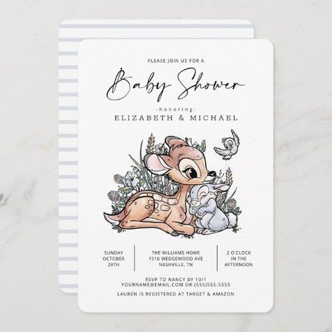 Disney Modern, Bambi Baby, Woodland Watercolor, Disney Baby Shower, Gender Neutral Baby Shower Invitations, Watercolor Baby Shower, Woodland Baby Shower Invitations, Baby Shower Invitaciones, Disney Party