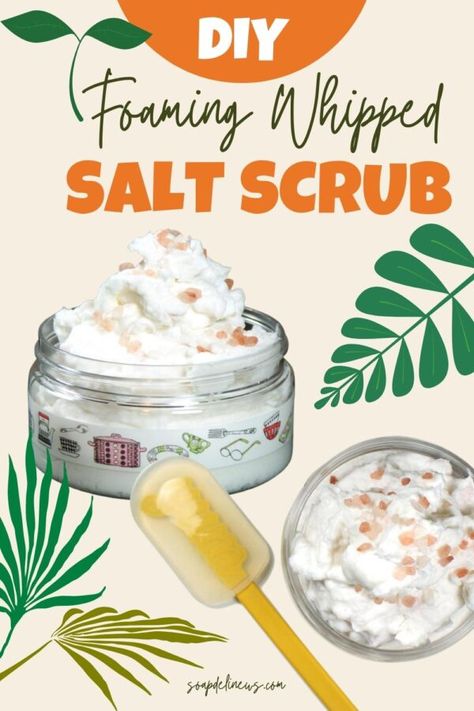 Whipped Scrub Diy, Foaming Sugar Scrub Recipe, Epsom Salt Scrub Recipe, Diy Hand Scrub, Foaming Bath Salts, Foot Scrub Recipe, Scrub Bars, Epsom Salt Scrub, Salt Scrub Diy