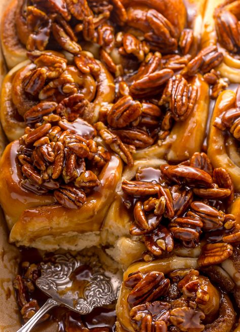 Butter Pecan Cinnamon Buns - Baker by Nature Dessert Buns, Easy Hot Cross Buns Recipe, Easy Hot Cross Buns, Pecan Cinnamon, Pecan Cinnamon Rolls, Cross Buns Recipe, Pecan Sticky Buns, Sweet Roll Recipe, Baker By Nature