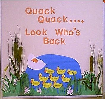 Back To School Toddler Bulletin Boards, Back To School Bulletin Boards Toddlers, Duck Bulletin Board Ideas, Duck Bulletin Board, Back To School Bulletin Boards Daycare, March Bulletin Board Ideas, Toddler Bulletin Boards, Spring Classroom Decorations, Duck Quack