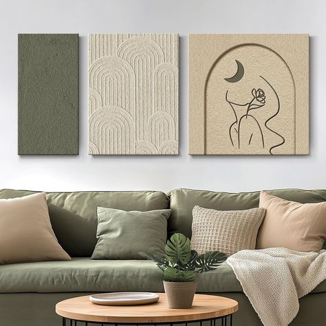 Amazon.com: Set of 3 Minimalist Figure Line Texture Canvas Wall Art Abstract Paintings, Sage Green and Beige Cream Wall Art for Bedroom, Living Room Wall Decor Ready to Hang: Posters & Prints Sage Green And Beige Bedroom, Green And Beige Living Room, Decor For Bedroom Wall, Bedroom Above Bed, Sage Living Room, Sage Green Decor, Minimalist Texture, Boho Canvas Art, Women Bedroom