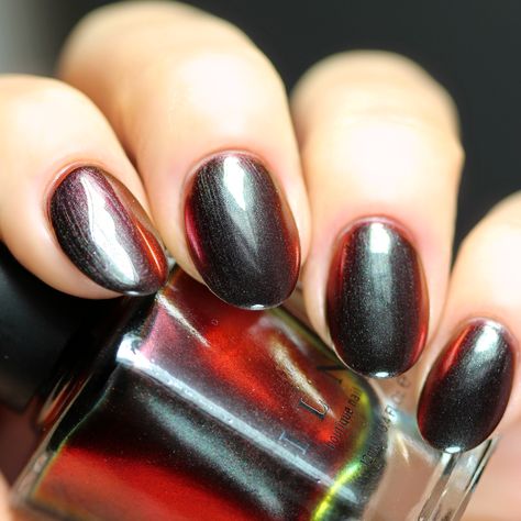 Ilnp Nail Polish, Chrome Nail Polish, Chrome Nail, Indie Nail Polish, Fiery Red, Funky Nails, Gel Nail Art, Midnight Black, Chrome Nails