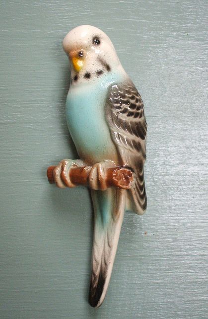 Kitsch Wednesday by the vintage cottage, via Flickr Metal Animal, Parakeets, Mccoy Pottery, Vintage Kitsch, Vintage Cottage, Vintage Birds, Wall Pockets, Animal Figurines, Vintage Pottery