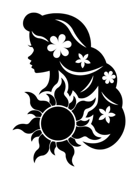 Rapunzel Stencil, Disney Silhouette Art Stencil, Stencil Disney, Silhouette Art Disney, Rapunzel Silhouette, Tangled Svg, Rapunzel Svg, Ariel Svg, Disney Stencils