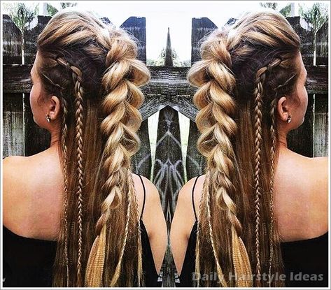 15 Cool & Traditional Viking Hairstyles Women #14 Viking Hair, Fishtail Braid, Penteado Cabelo Curto, Festival Hair, Long Braids, Box Braids Hairstyles, French Braid, Hair Dos, Pretty Hairstyles