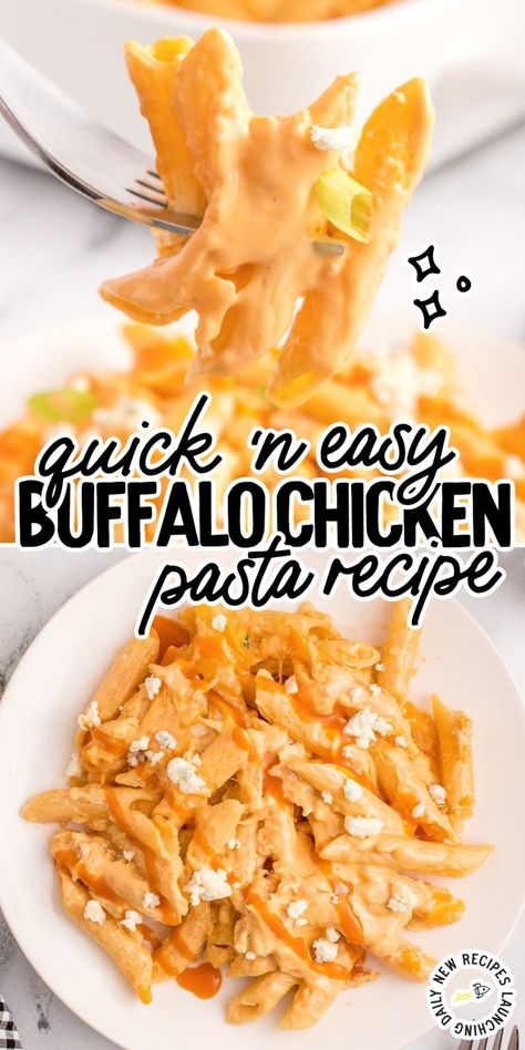 Buffalo Chicken Pasta Buffalo Pasta Recipes, Pasta With Blue Cheese, Buffalo Pasta, Chicken And Shrimp Carbonara, Spicy Pasta Recipes, Buffalo Recipe, Easy Buffalo Chicken, Rotisserie Chicken Breast, Buffalo Chicken Recipes