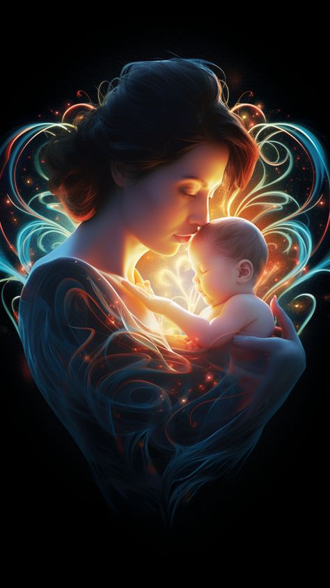 Generate an image of a mother embracing her newborn baby, with a subtle glow radiating from their hearts, symbolizing the heart's role in sustaining life Mother And Baby Images, Twin Day, Mother Images, The Glow Up, Bird Wings, S Heart, Holding Baby, File Image, Beautiful Gif