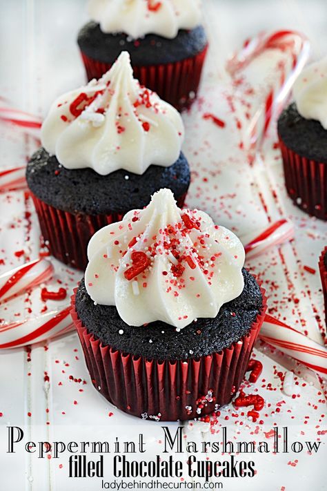 Peppermint Marshmallow Filled Chocolate Cupcakes Peppermint Buttercream, Grandbaby Cakes, Peppermint Recipes, Peppermint Marshmallows, Peppermint Cream, I Am Baker, Cupcake Flavors, Coconut Cream Pie, Chocolate Peppermint