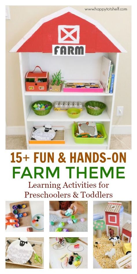 15+ fun, hands on FARM THEME learning ideas for toddlers and preschoolers. Here's a summary post of all our farm theme learning activities and learning shelf this month... Farm Themed Activities, Learning Shelf, Farm Theme Preschool Activities, Farm Classroom Theme, Farm Activities Preschool, Farm Animals Preschool, Farm Lessons, Farm Animals Activities, Farm Theme Preschool