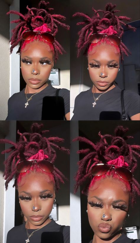 Loc Dye Ideas Dark Skin, Locs Color Combo, Dyed Locs, Red Locs, Loc Hairstyles, Beautiful Dreadlocks, Short Locs Hairstyles, Dreadlock Styles, Dyed Hair Inspiration