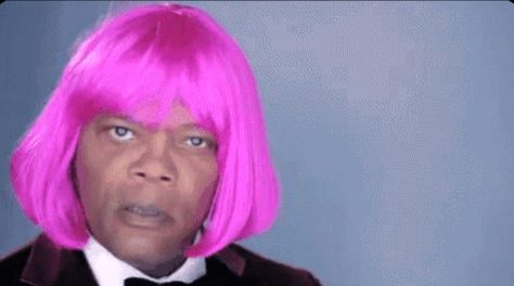 Funny Wigs, Samuel Jackson, Samuel L Jackson, Pink Wig, Nick Fury, Hair Stuff, Robert Downey Jr, Chris Evans, Best Funny Pictures