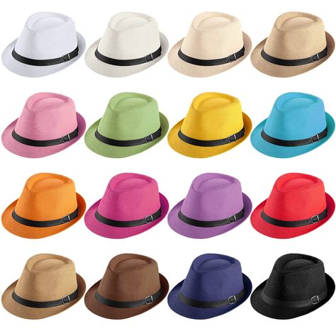 PRICES MAY VARY. Straw Hats Bulk: you will receive 16 pieces of Panama style hats for men with leather belt decors in 16 colors, enough to meet your wearing and decorating needs; You can choose your favorite color, match it with different styles of clothing and share them with your family and friends Material Selection: the hats are made of quality paper straw and tightly woven, not easy to deform, light and breathable; The sweat absorbing interlining is added inside the hat, which will be cool Trilby Hats, Panama Style, Hat For Summer, Camping Garden, Hats Western, Fedora Hat Men, Garden Beach, Material Selection, Trilby Hat