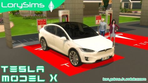 Tesla Model X and Supercharger - The Sims 4 Catalog Sims 4 Tesla Cc, Sims 4 Cc Cars Tesla, Lory Sims Cars, Sims 4 Tesla, Sims 4 Car Decor, Sims4 Cars, Sims 4 Car Mod, Los Sims 4 Mods, Fuel Efficient Cars