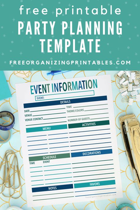 This free printable event planning template will help you get organized for your next party, event, or gathering! Keep all of your most important event information in one place so you don't forget any important details. | #partyplanning #eventplanning #freeprintable #organizedevent Free Printable Party Planner, Organizing Printables, Event Planning Worksheet, Doughnut Party, Party Planning Checklist, Free Printables Organization, Event Planning Template, Event Planning Checklist, Planning Template