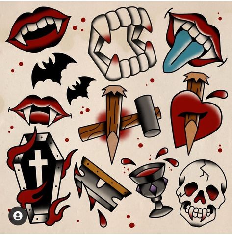 Traditional Tattoo Halloween, Halloween Tattoo Flash, Cute Halloween Tattoos, Vampire Stuff, Candy Tattoo, Halloween Friday The 13th, Vampire Tattoo, Abstract Tattoo Ideas, Optical Illusion Tattoos