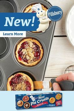 Mini pies multiple ways made with Pillsbury's new Mini Pie Crusts. Try them today! Pillsbury Pie Recipes, Pillsbury Mini Pie Crust, Pie Crust Breakfast, Pie Crust Appetizers, Pillsbury Pie Crust Recipes, Mini Pies Easy, Pumpkin Pie Crust Recipe, Pie Crust Dessert, Pumpkin Pie Crust