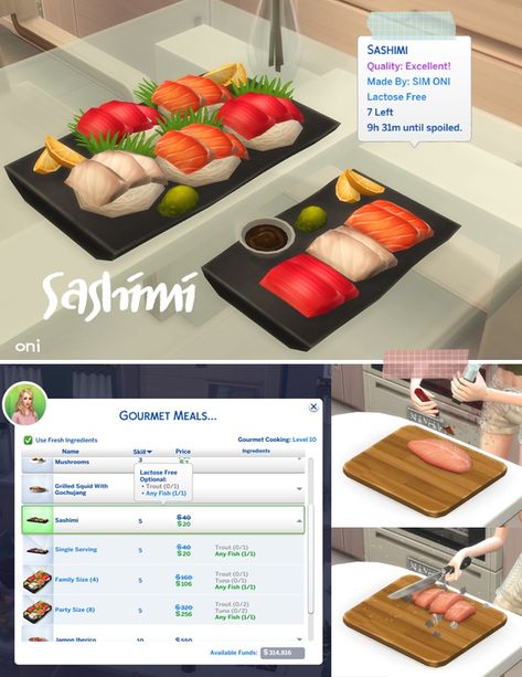 October 2021 Recipe_Sashimi | ONI on Patreon The Sims 4 Pack, Los Sims 4 Mods, Sims 4 Cheats, Sims 4 Kitchen, Sims 4 Challenges, Sims 4 Traits, Sims 4 Cas Mods, Gourmet Meals, Play Sims 4