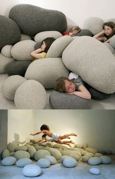 Rock Pillows by Stéphanie Marin, Sebastian Bergne, Marco Ferreri. @ Smarin designs. Rock Pillows, Livingstone, घर की सजावट, Kuta, Design Milk, Livingston, Kids Playroom, Design Case, Kids' Room