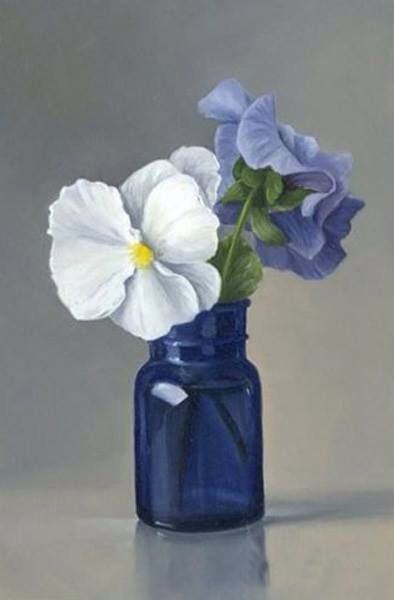 Still Life Flowers, Deco Floral, Painting Still Life, Still Life Art, Blue Vase, Arte Floral, Still Life Painting, Pansies, Pita