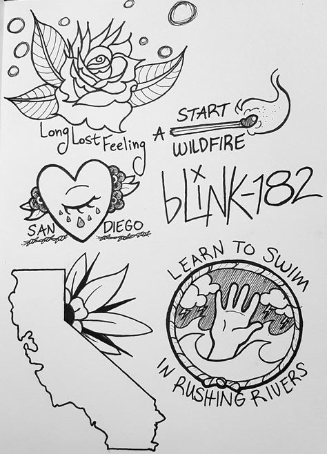 Blink 182 Tattoo, Blink 182 Lyrics, 24 Tattoo, Flash Tats, Piercings Ideas, Rock Painting Tutorial, Flash Sheet, Detailed Coloring Pages, Line Art Tattoos