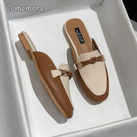 Comemore Comfortable and Elegant Women's Shoes Ladies Slippers 2023 Flat Outer Wear Lazy Slides Flip Flops Mules Women Fashion - AliExpress 322 Knot Decor, Ladies Slippers, Chic Flats, Outer Women, Fashion Slippers, Flat Mules, Outer Wear, Shoe Print, Outdoor Wear