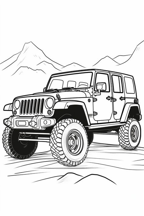 Jeep Coloring Pages, Jeep Graphics, Jeep Illustration, Jeep Drawing, St Francis Statue, Suv Vehicles, Jeep Art, Beach Jeep, Beach Drawing